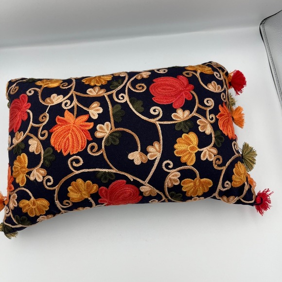 Other - Boho Embroidered Pillow‎ Navy Blue Floral Tassel Accent Decorative Accent Pillow